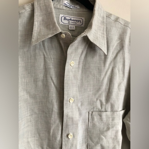 Burberry Linen Blue Green Classic Button Down Men’s shirt size 15,5 - 34 - Picture 2 of 6